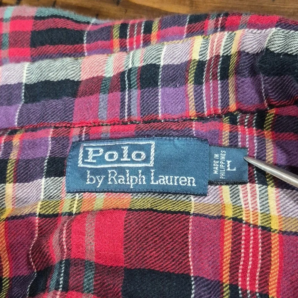 Vtg 90s Polo By Ralph Lauren Lined Flannel Shirt L Plaid 100% Cotton Preppy